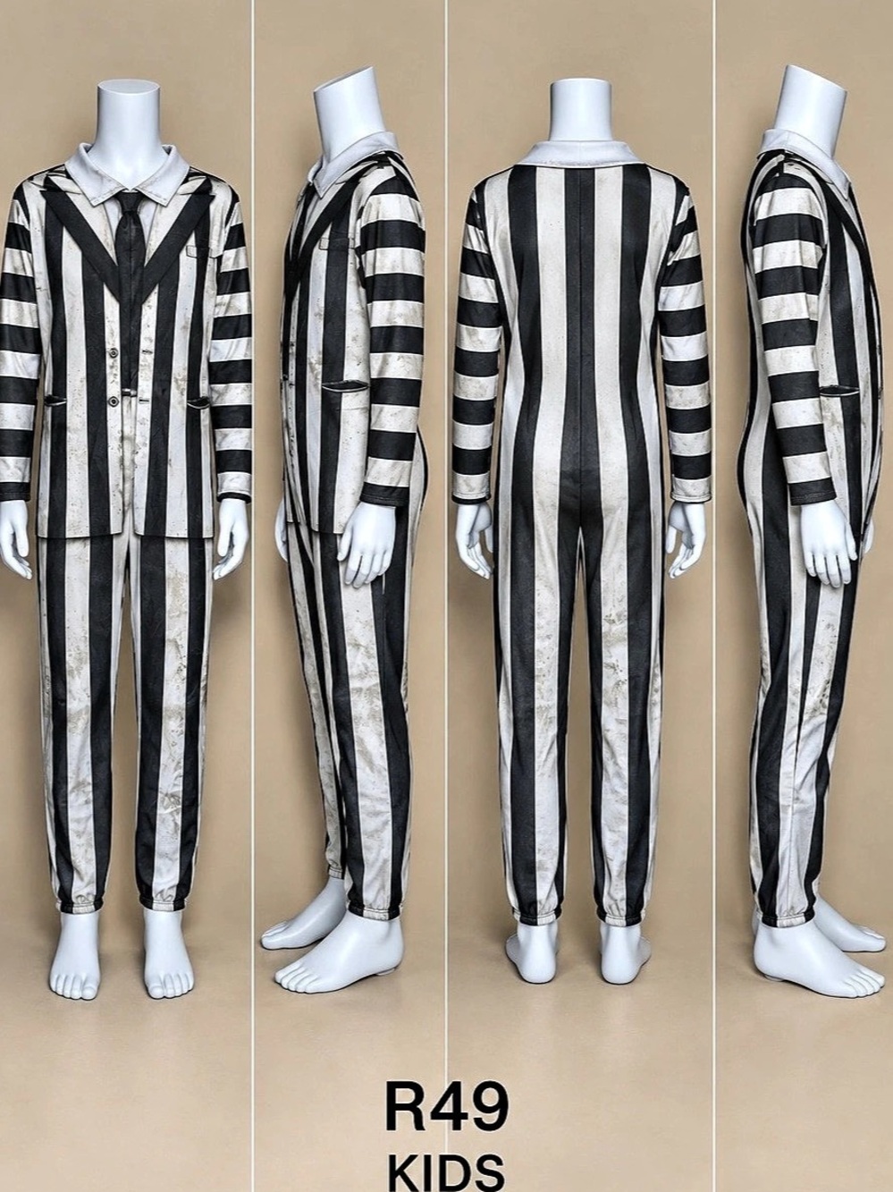 Beetlejuice Kids Beetlejuice Striped Jumpsuit Costume Kids Striped Jumpsuit